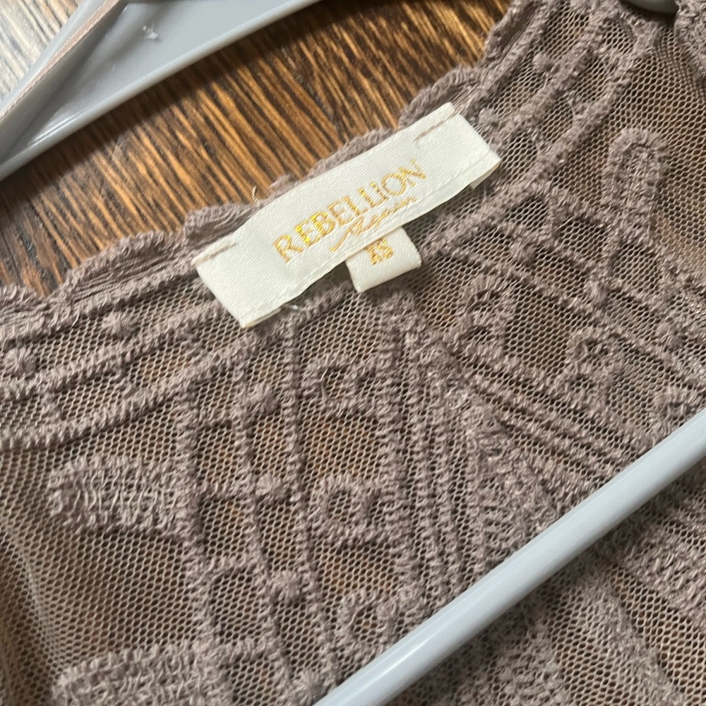 Rebellion Taupe Sheer Embroidered Kimono - Picture 2 of 3
